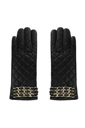 Handschuhe kariert mit Kette - schwarz h5 