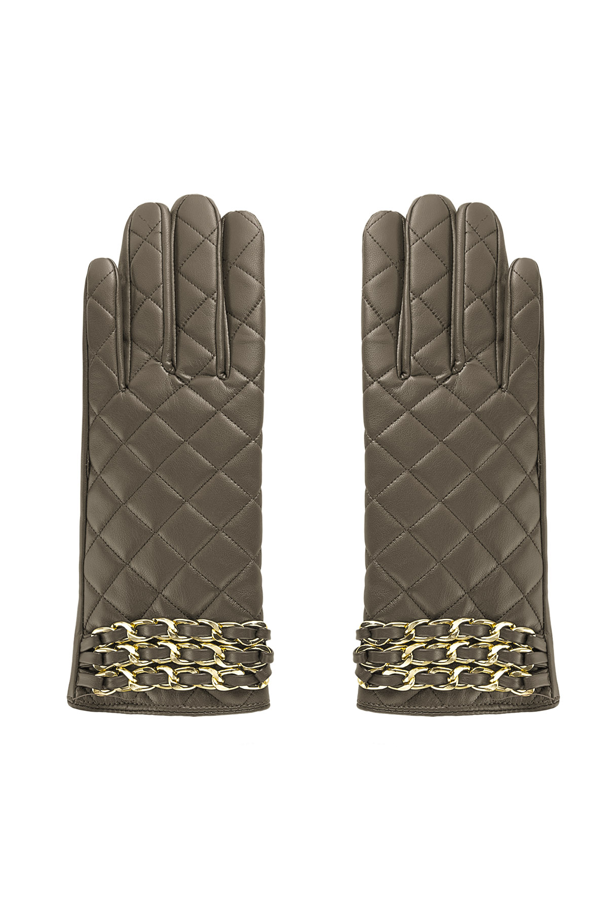 Gloves checked with chain - brown