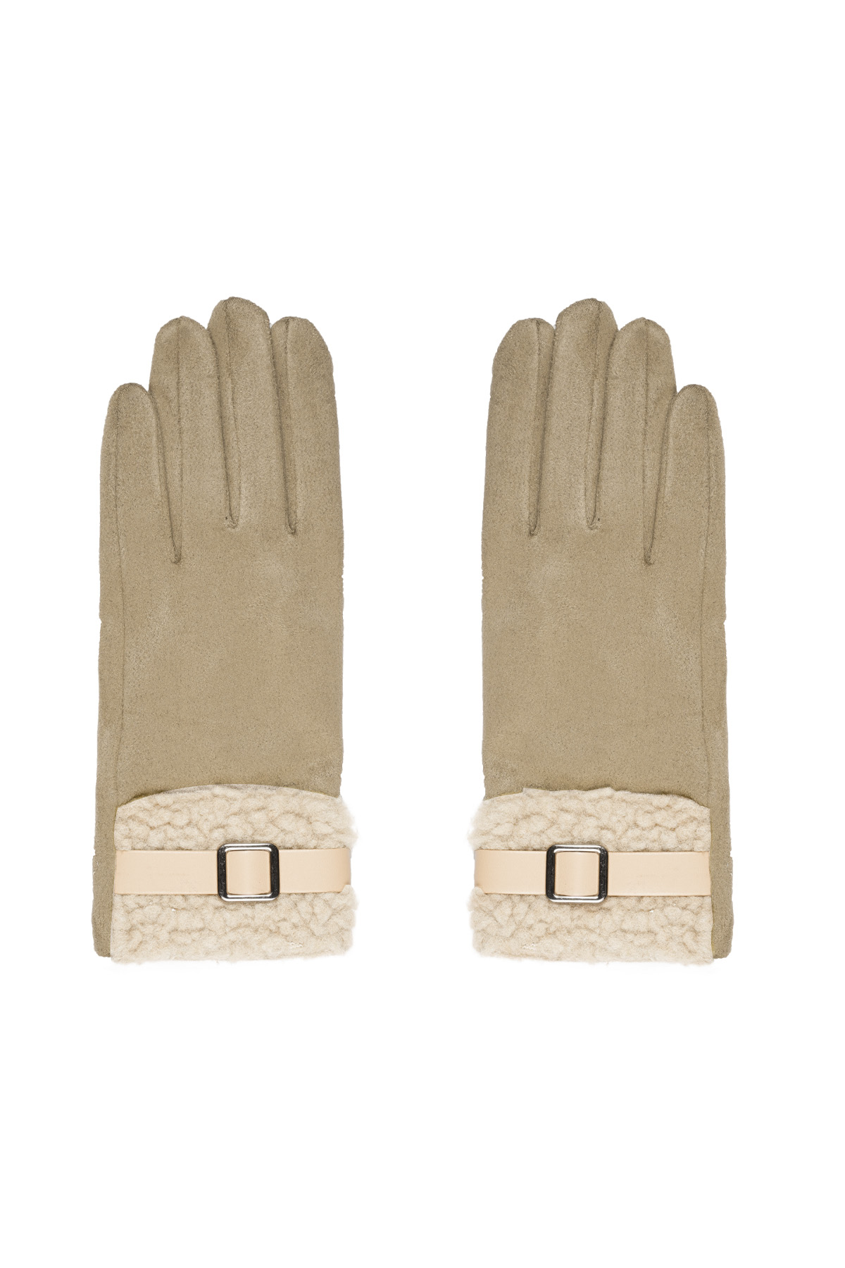 Handschuhe mit Teddy-Detail – gebrochenes Weiß