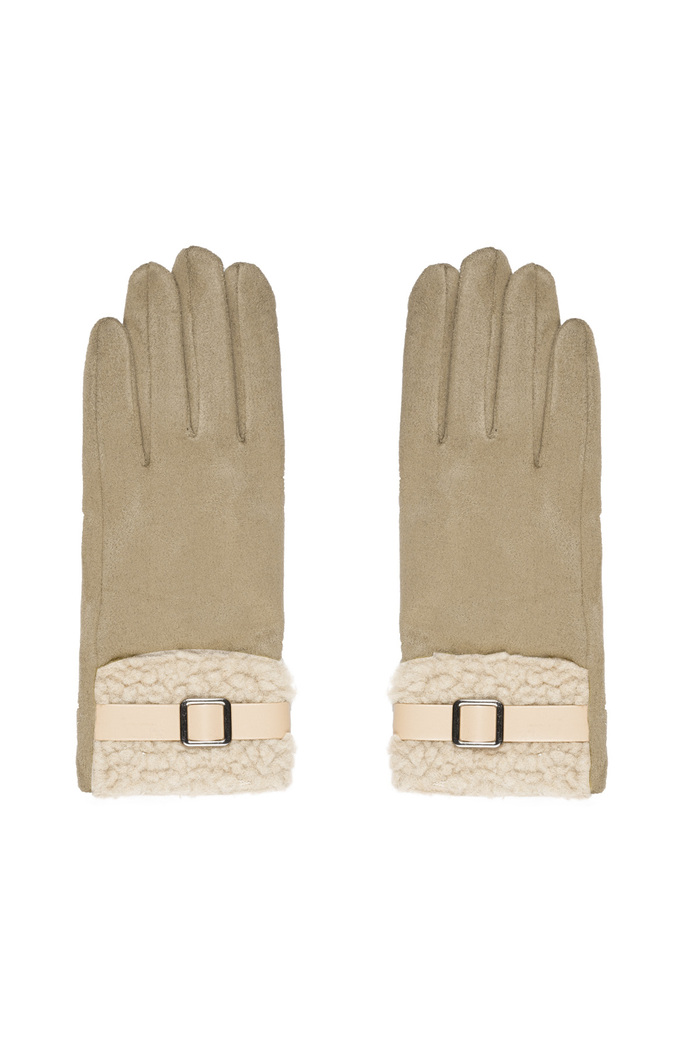 Handschuhe mit Teddy-Detail – gebrochenes Weiß 