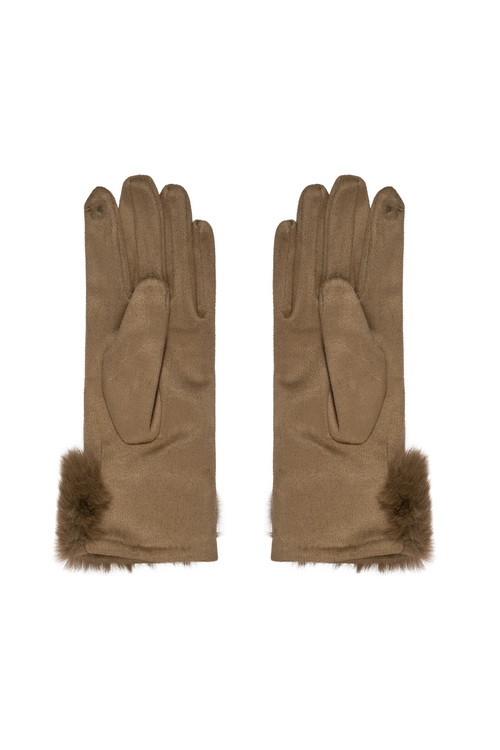 Gloves suede look with faux fur - camel