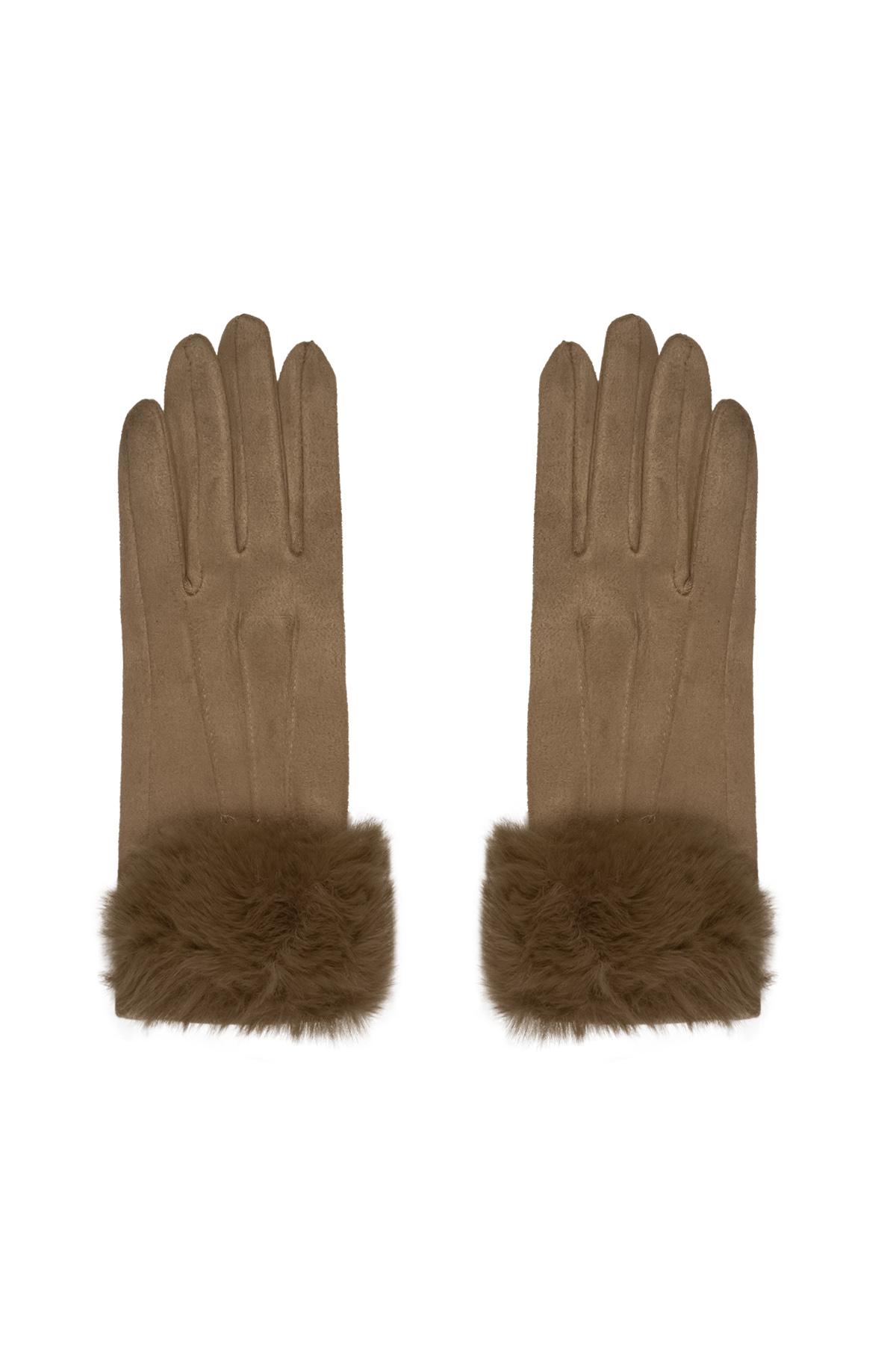 Gloves suede look with faux fur - camel