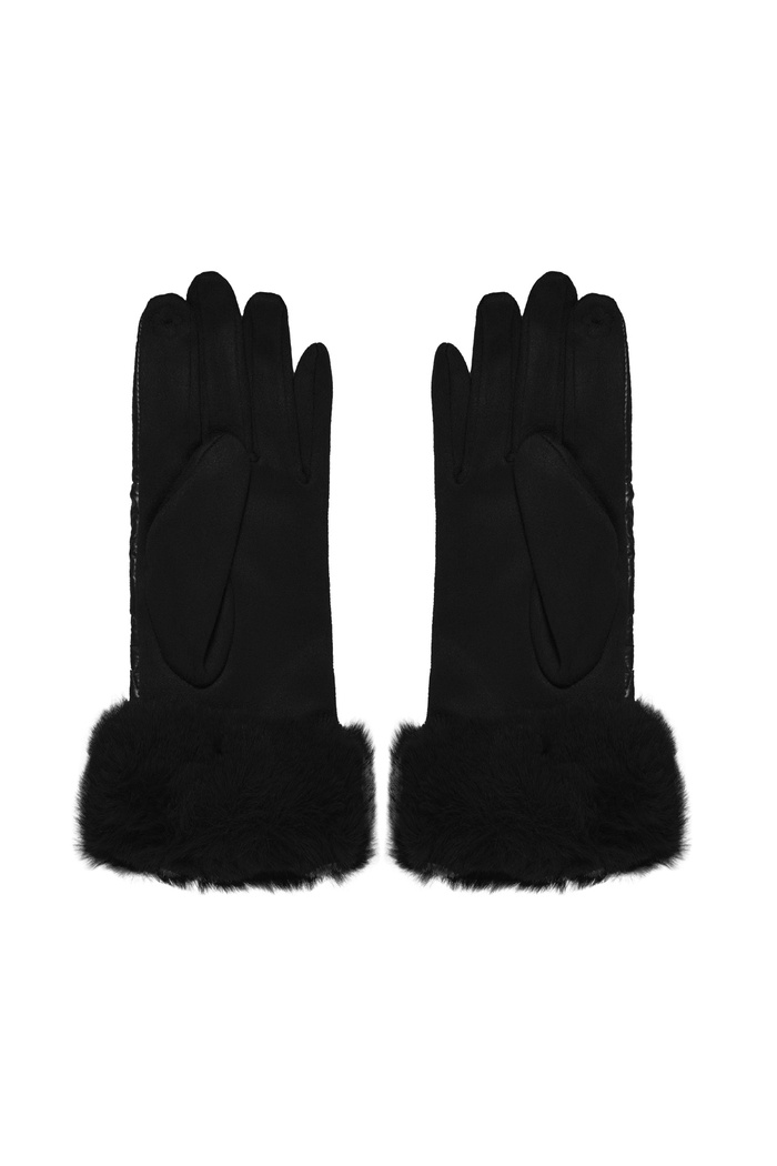 Handschoenen stiksels met faux fur - zwart Afbeelding2