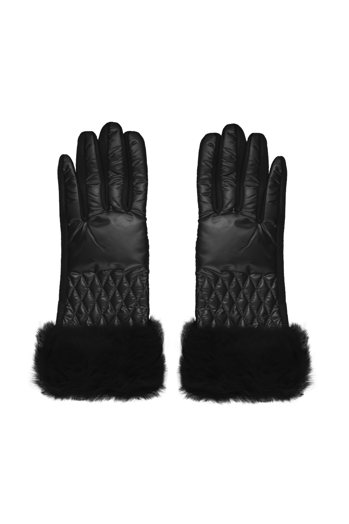 Gloves stitching with faux fur - black