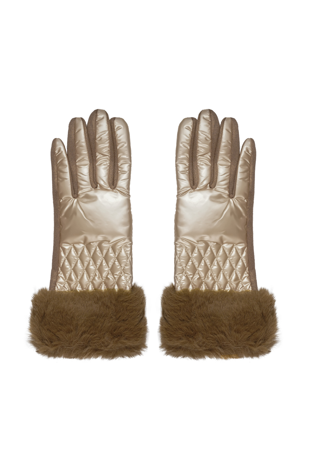 Gloves stitching with faux fur - camel