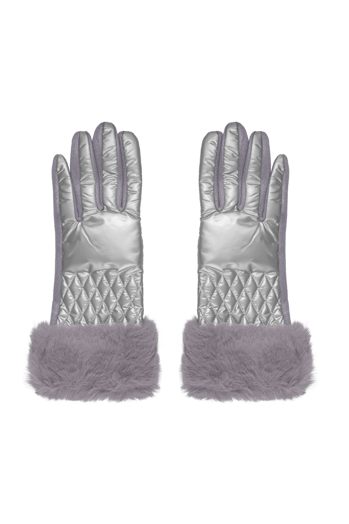 Gloves stitching with faux fur - silver