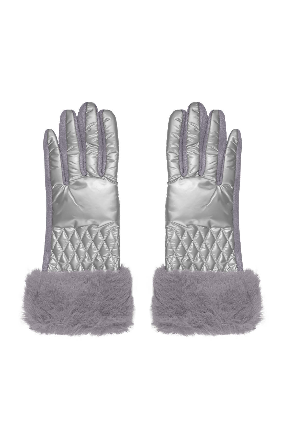 Gloves stitching with faux fur - Silver Color color 2