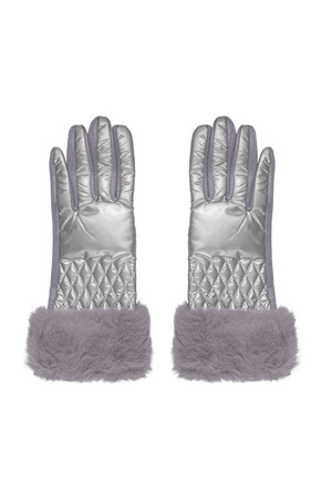 Handschoenen stiksels met faux fur - zilver h5 