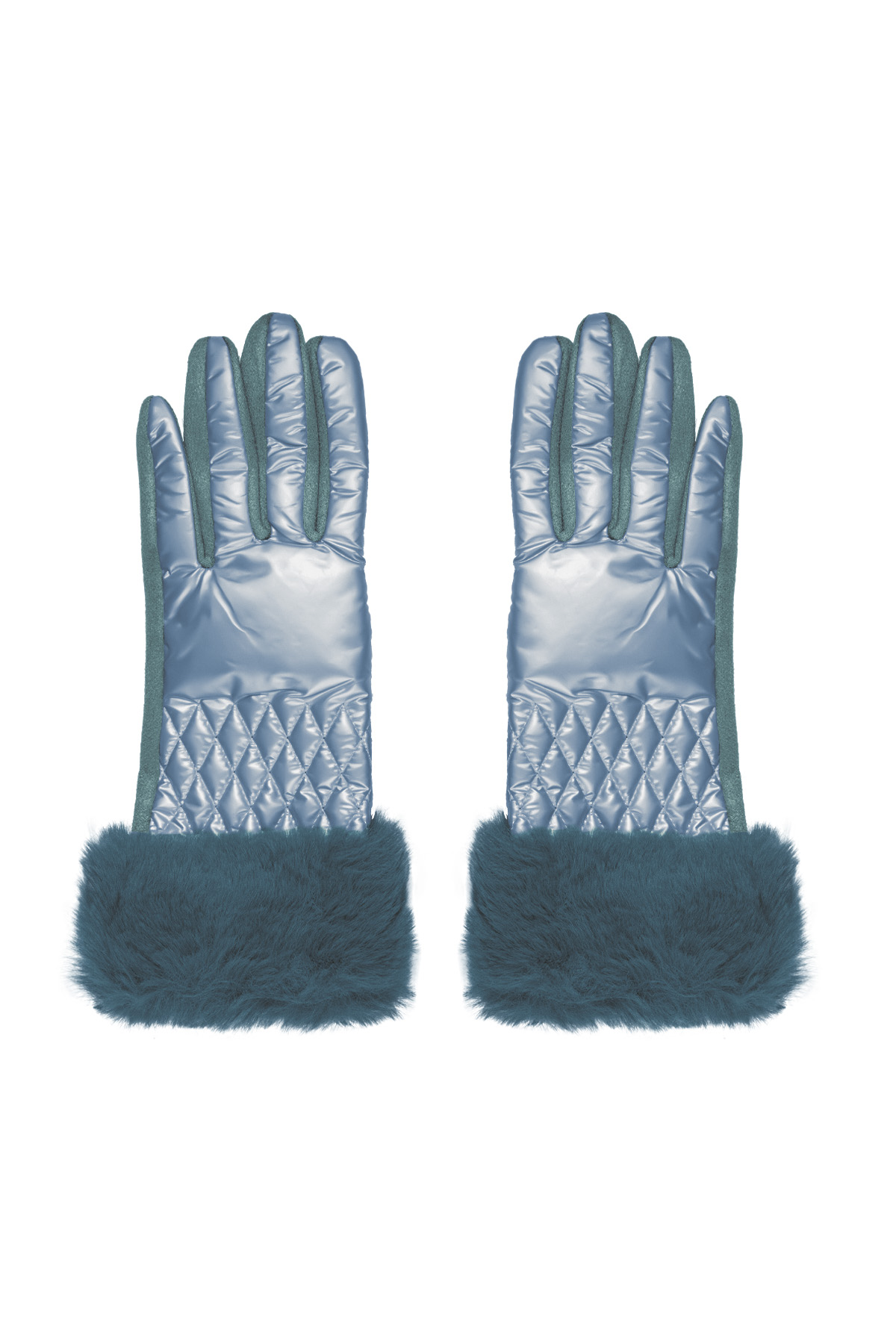 Gloves stitching with faux fur - blue 2