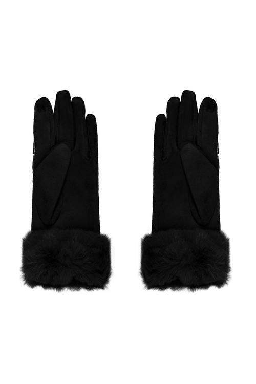 Gloves stitched with faux fur - black