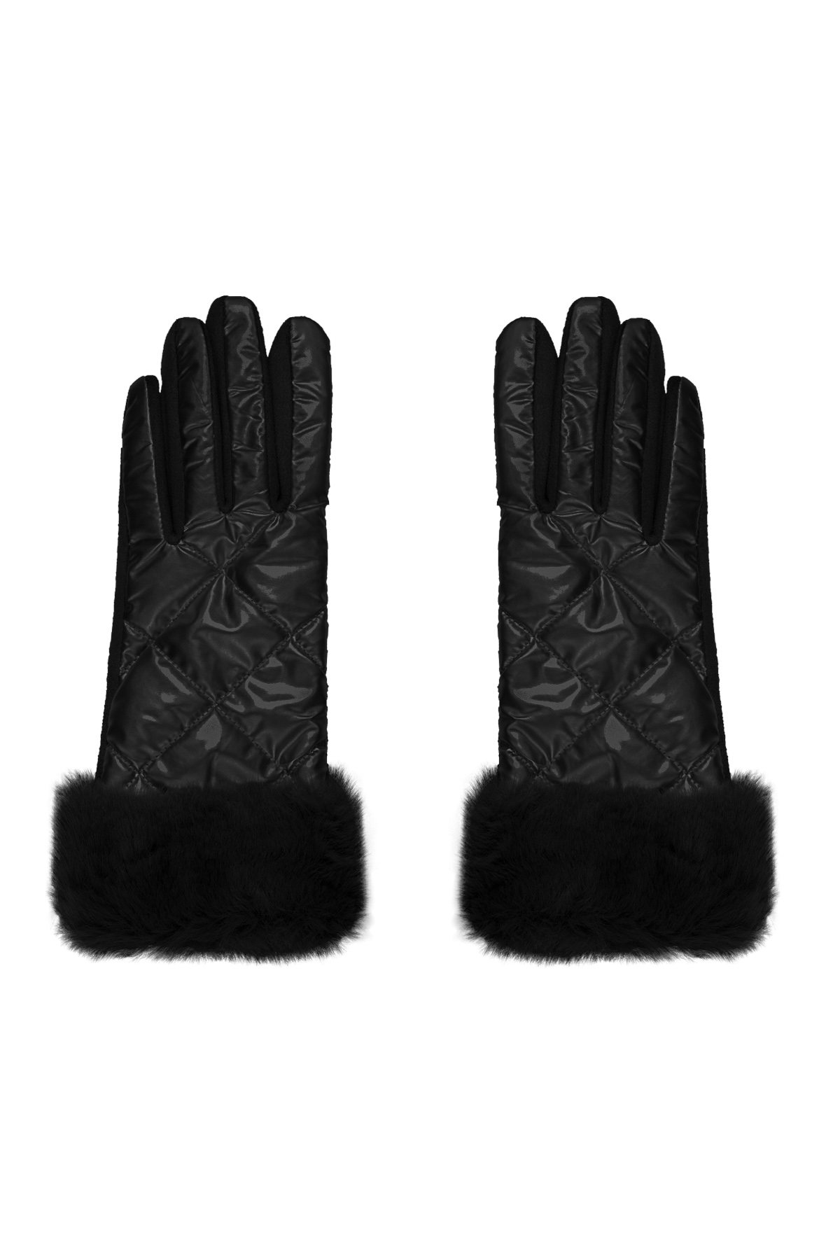 Gloves stitched with faux fur - black