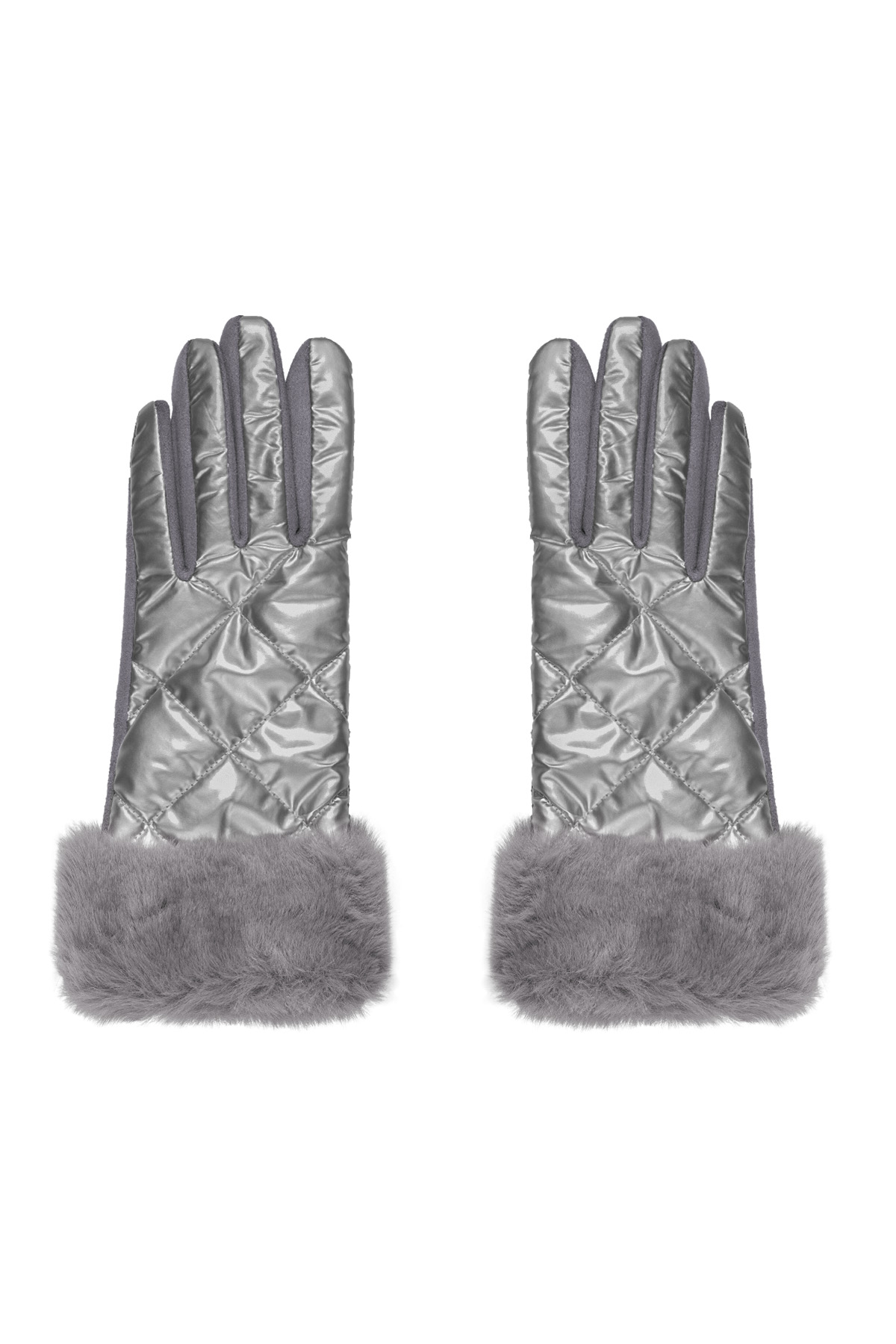 Handschoenen gestkt met faux fur - zilver