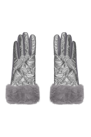 Gloves stitched with faux fur - silver h5 