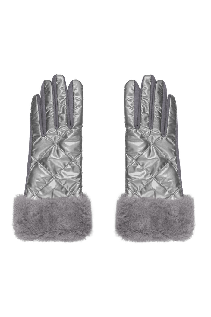 Gloves stitched with faux fur - silver 