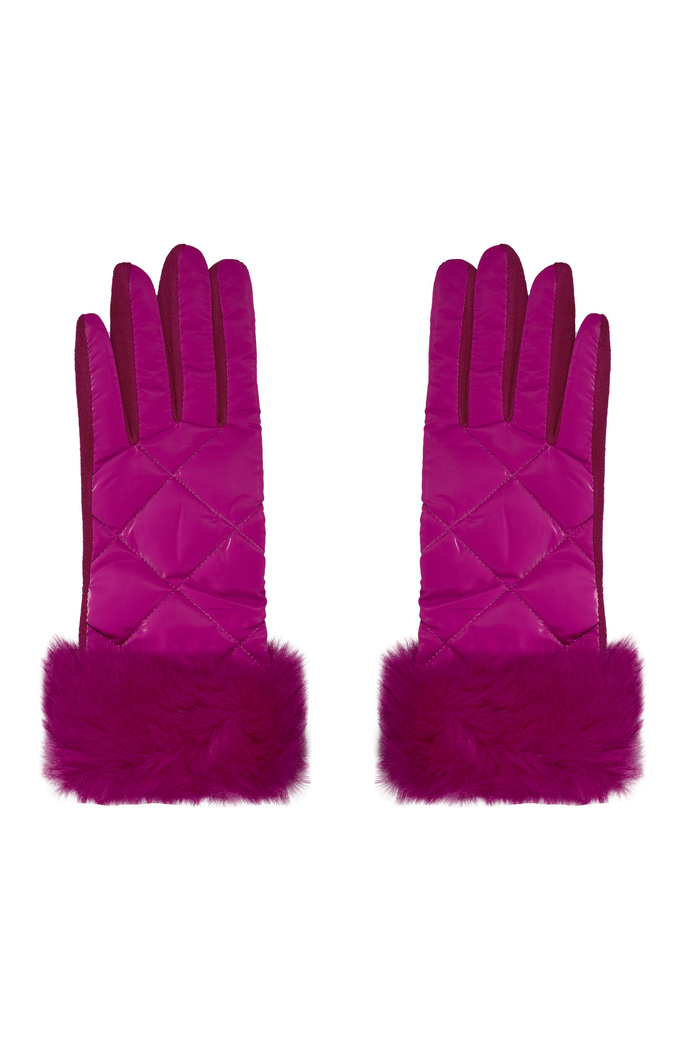 Gloves stitched with faux fur - fuchsia 