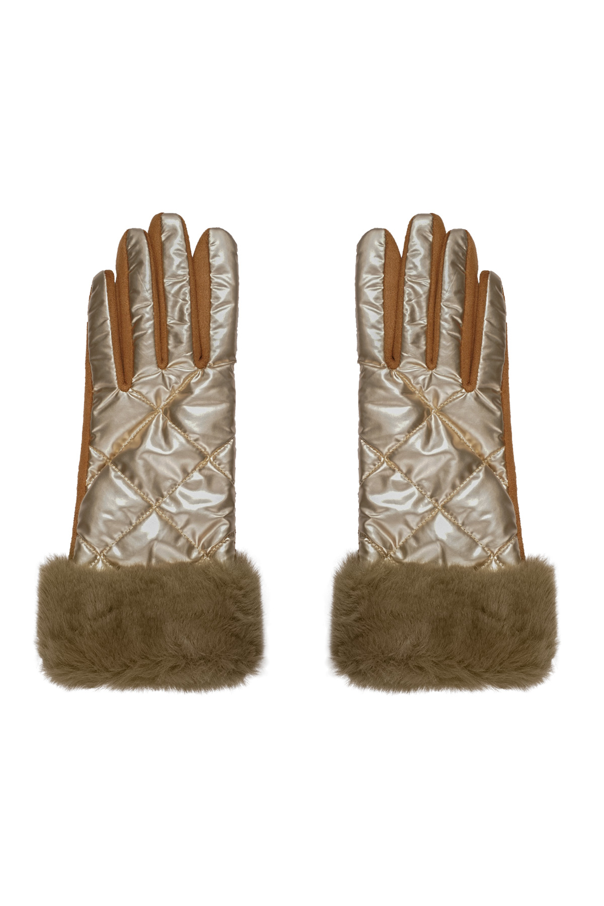 Handschoenen metallic met faux fur - bruin 