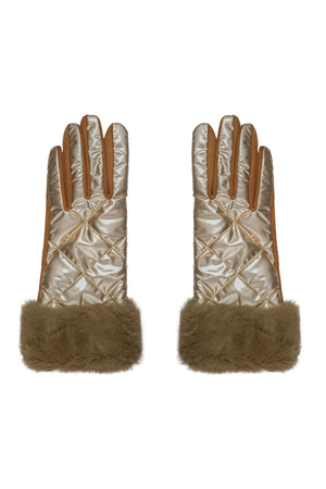 Gloves metallic with faux fur - brown h5 