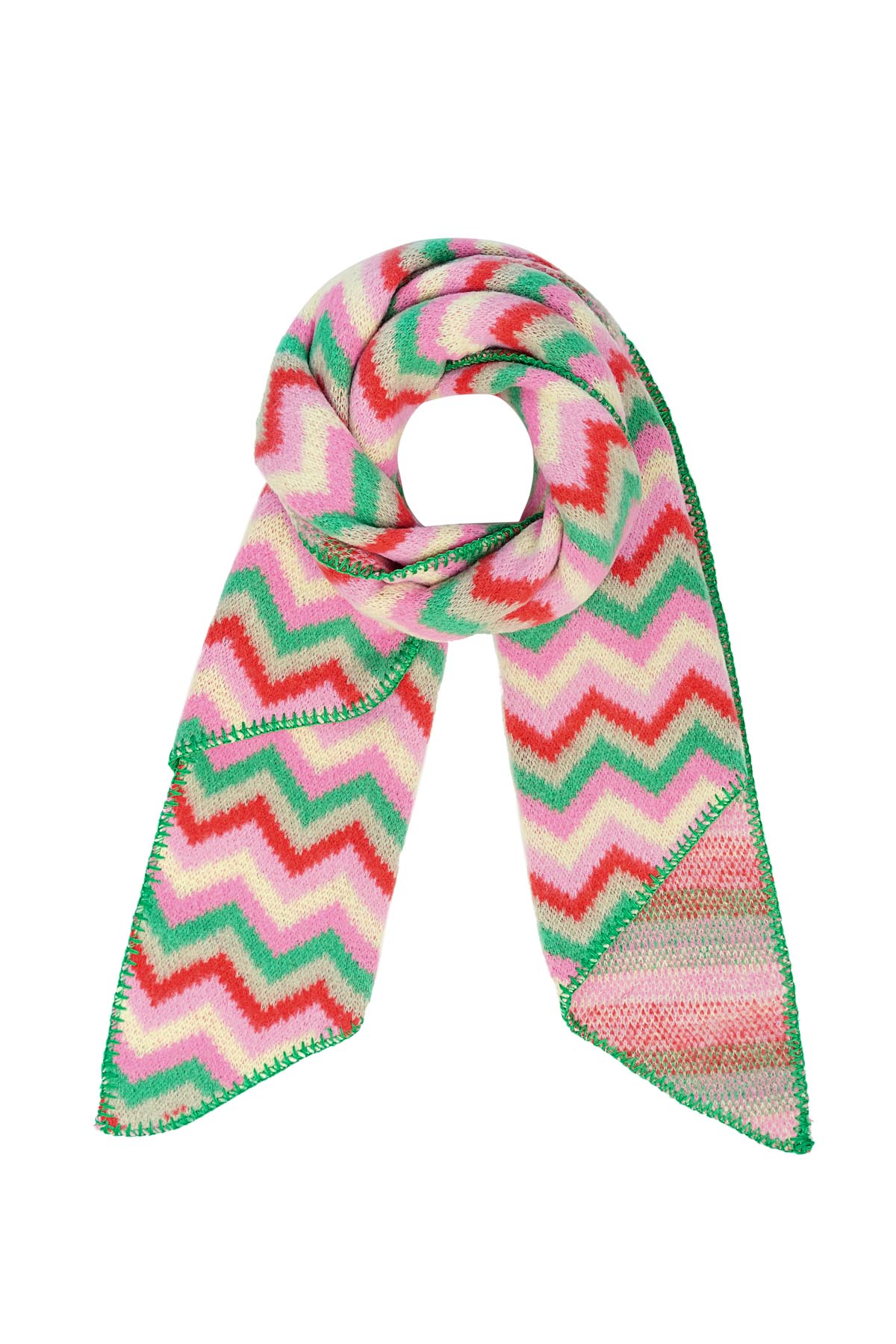 Scarf with zigzag print - green pink 2