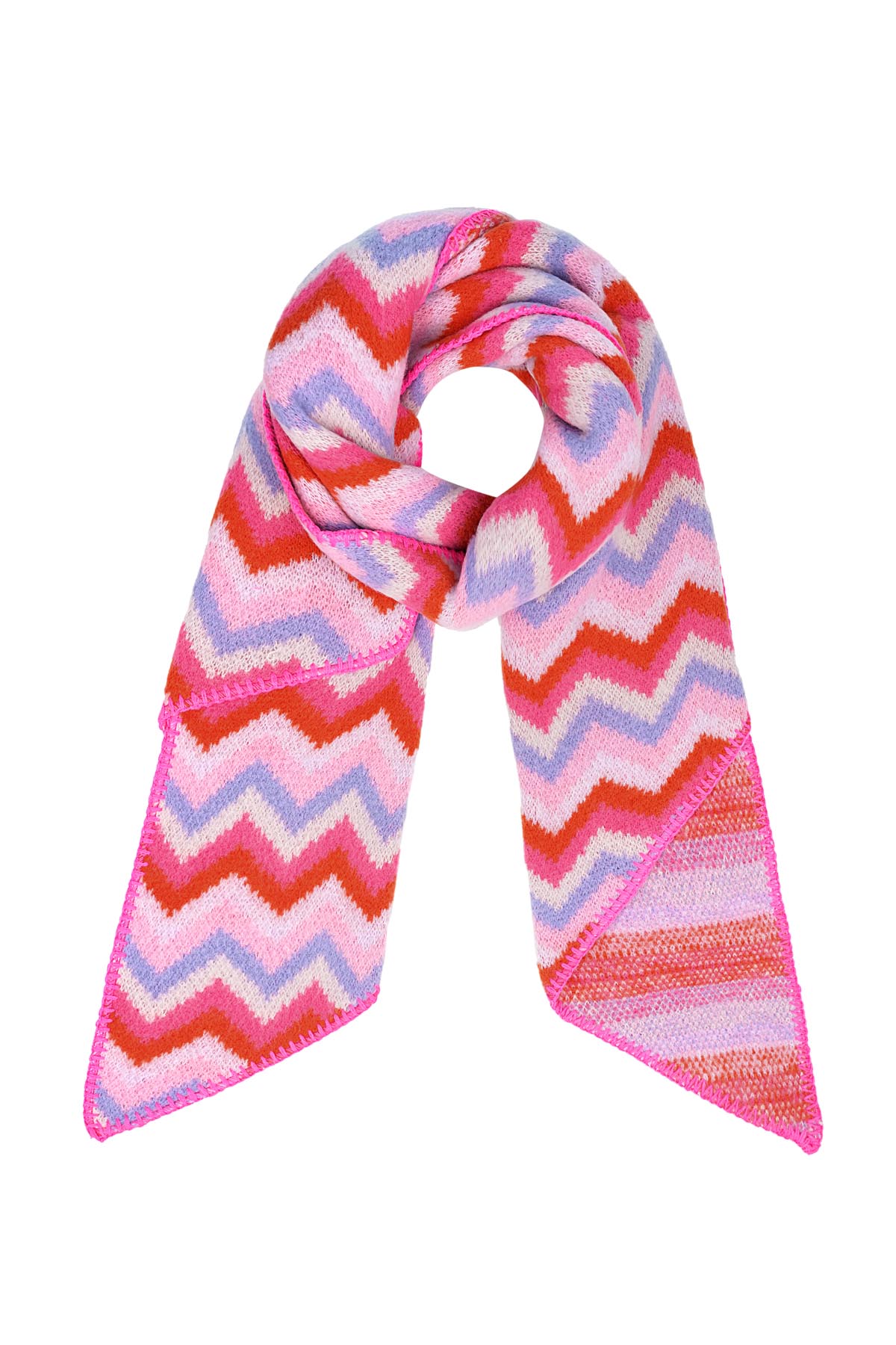 Scarf with zigzag print - pink multi h5 