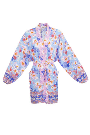 Korte kimono bloemenprint paars - multi h5 