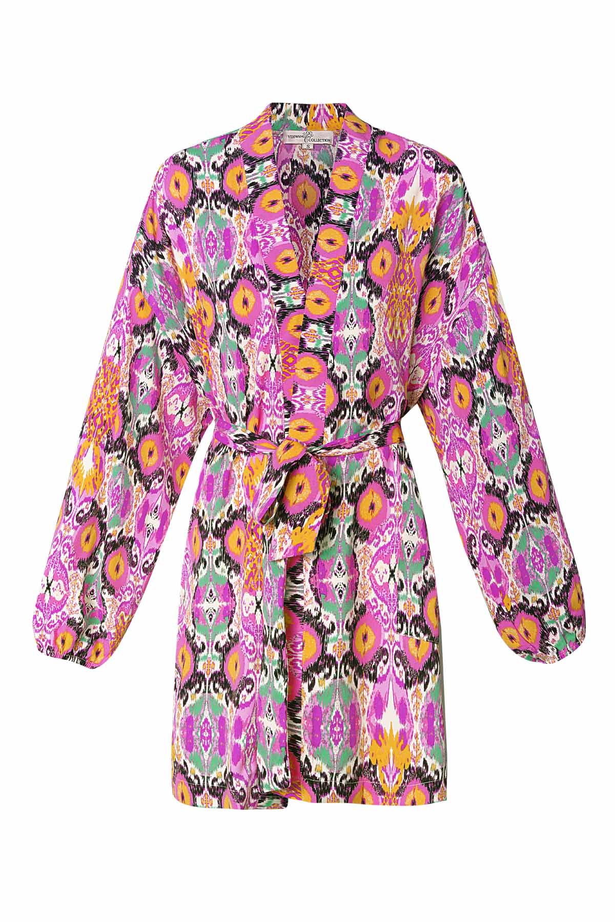 Korte kimono kleurrijke print - roze/multi
