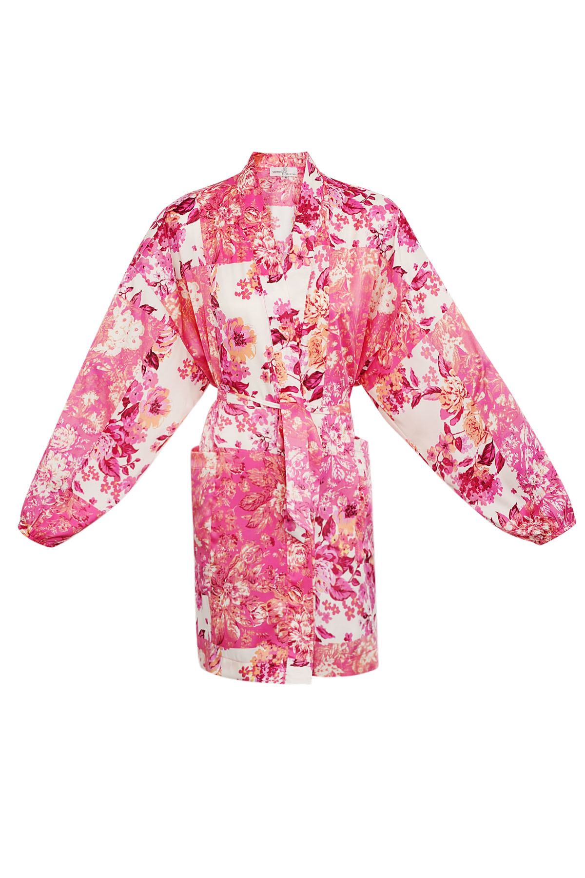 Kurzer Kimono mit rosa Blumen – mehrfarbig