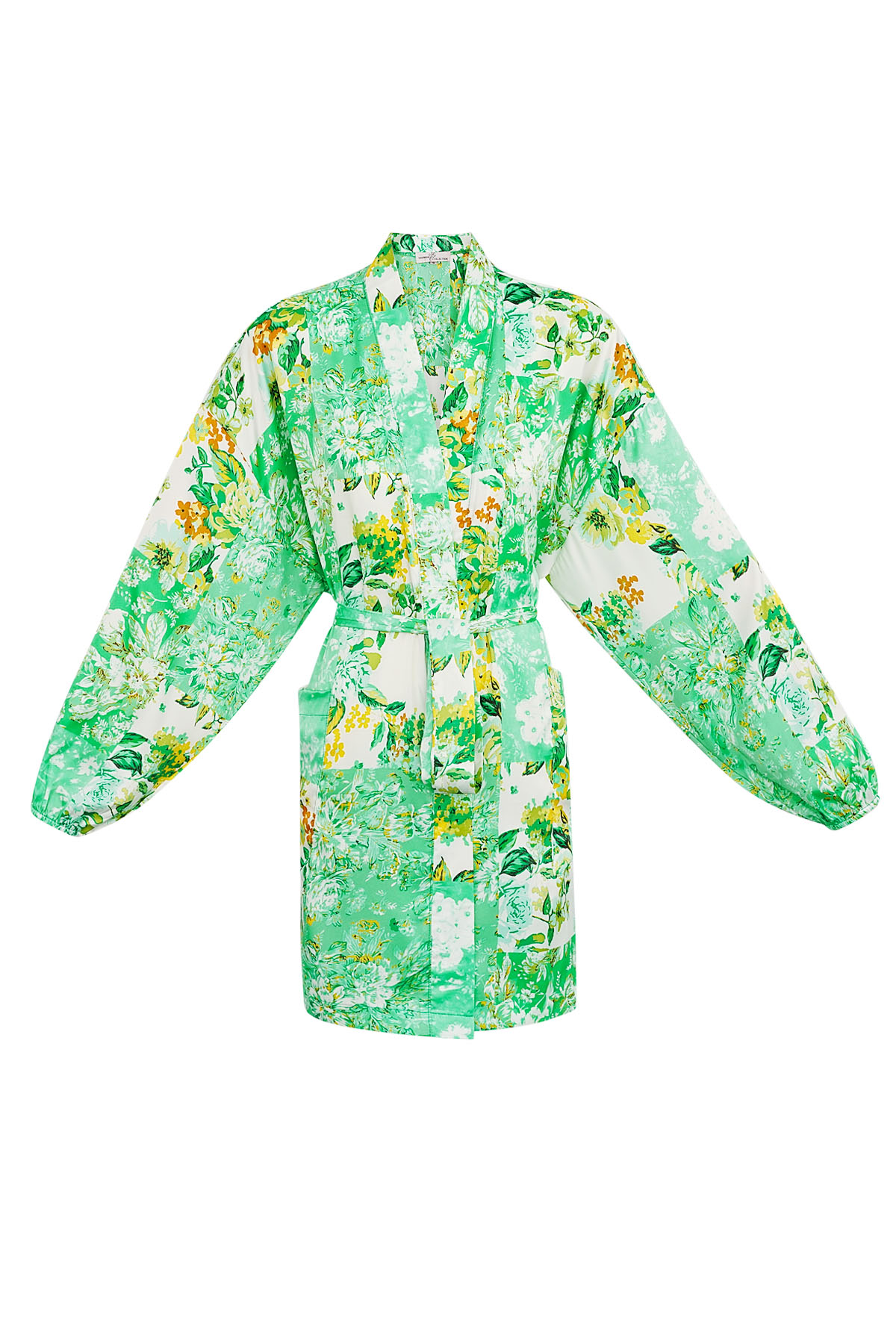 Kimono court vert fleurs - multi