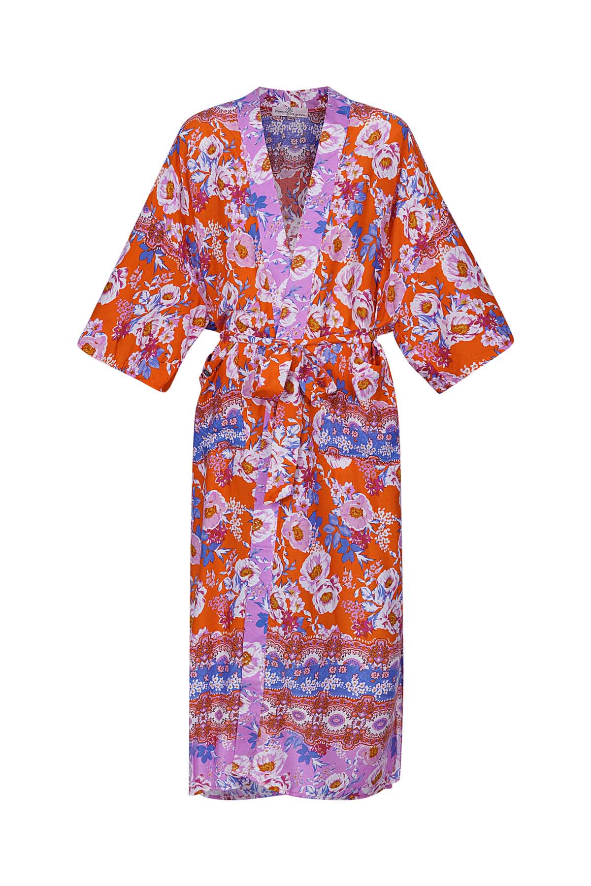 Kimono bloemenprint - oranje h5 