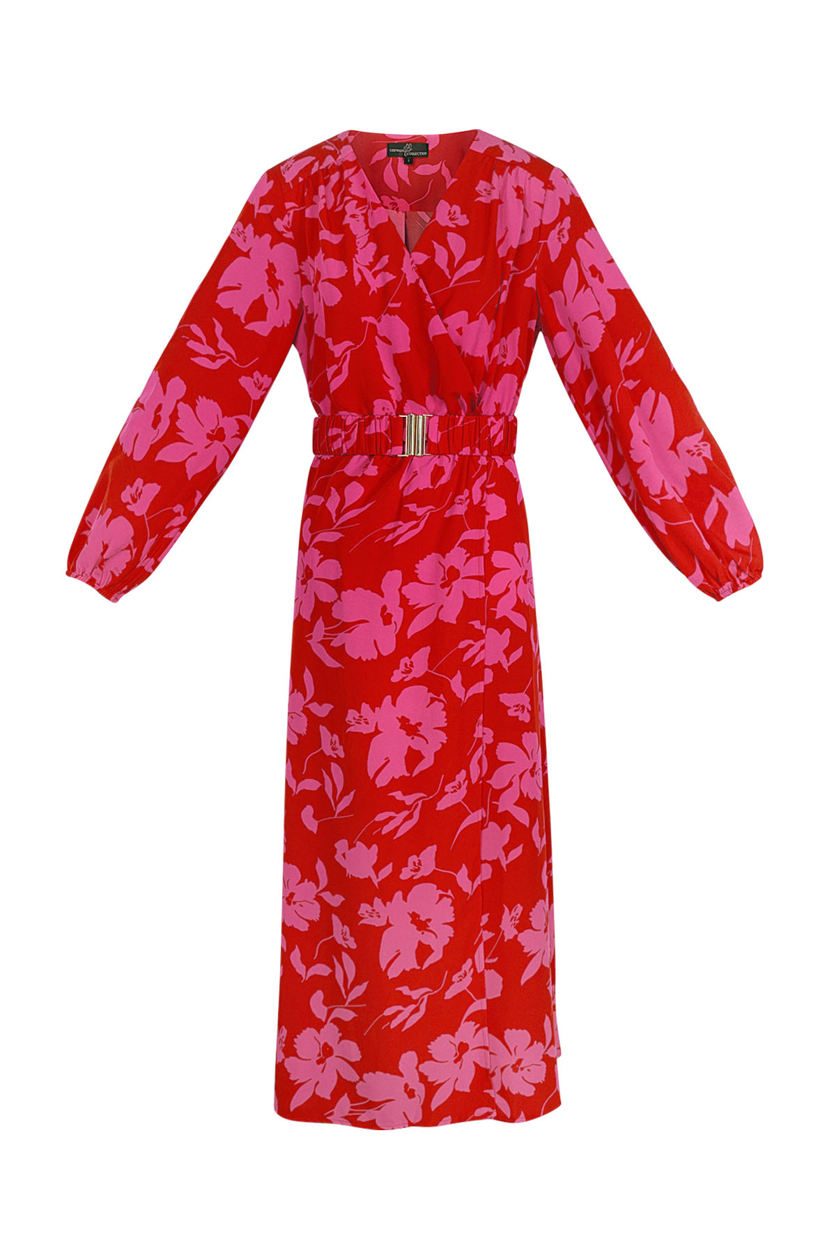 Maxi vestido estampado floral rosa rojo