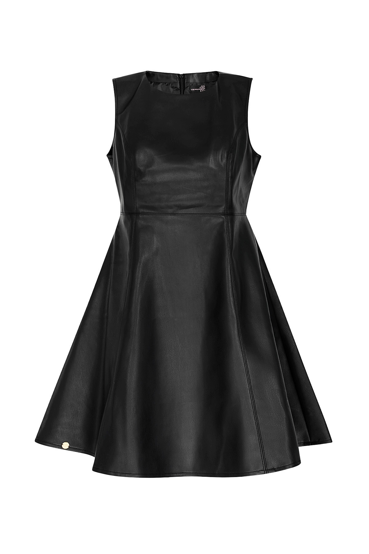 PU leather dress flared - black