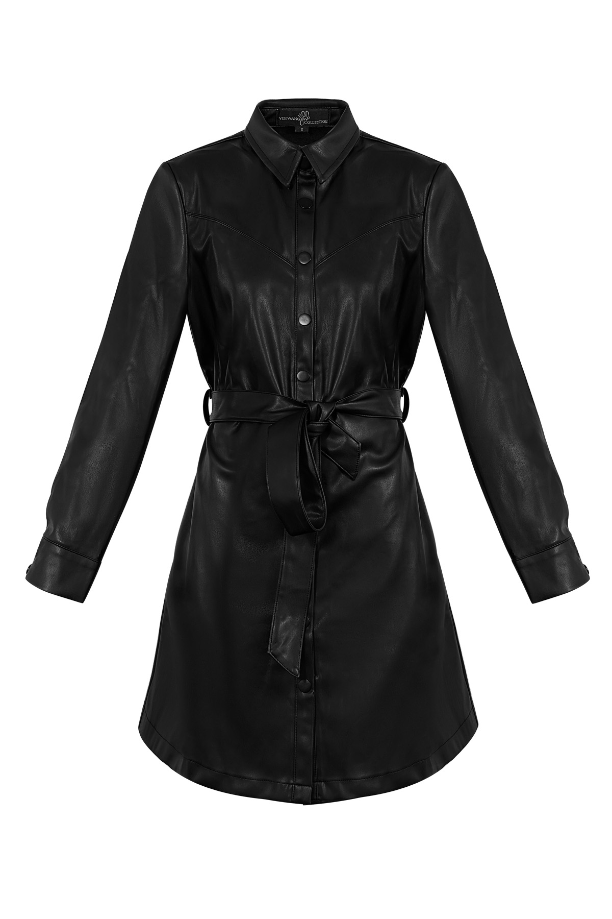 PU leather dress with belt - black