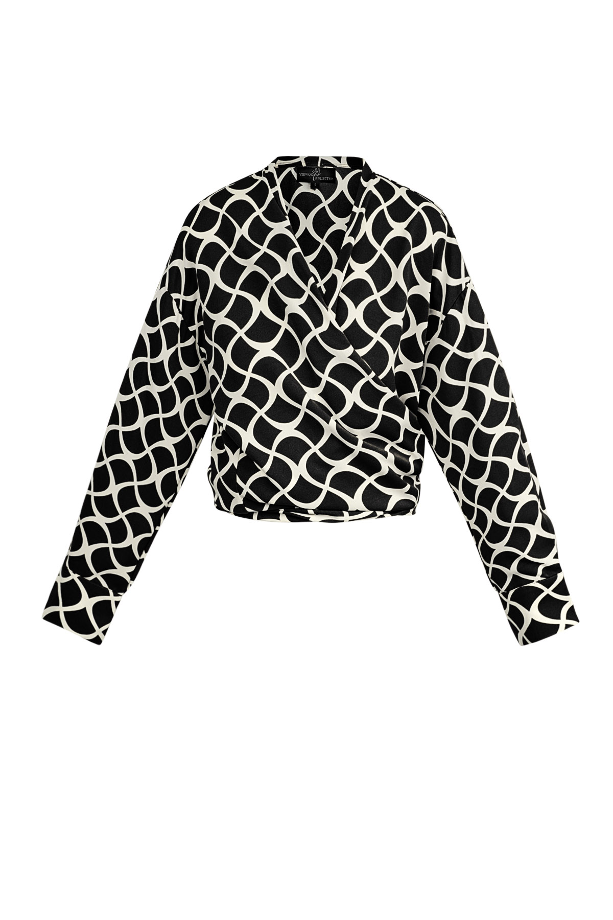 Wrap blouse aesthetic print - black h5 