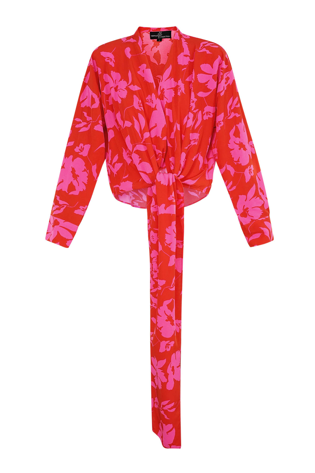 Chemisier cache-cœur imprimé fleuri rose rouge