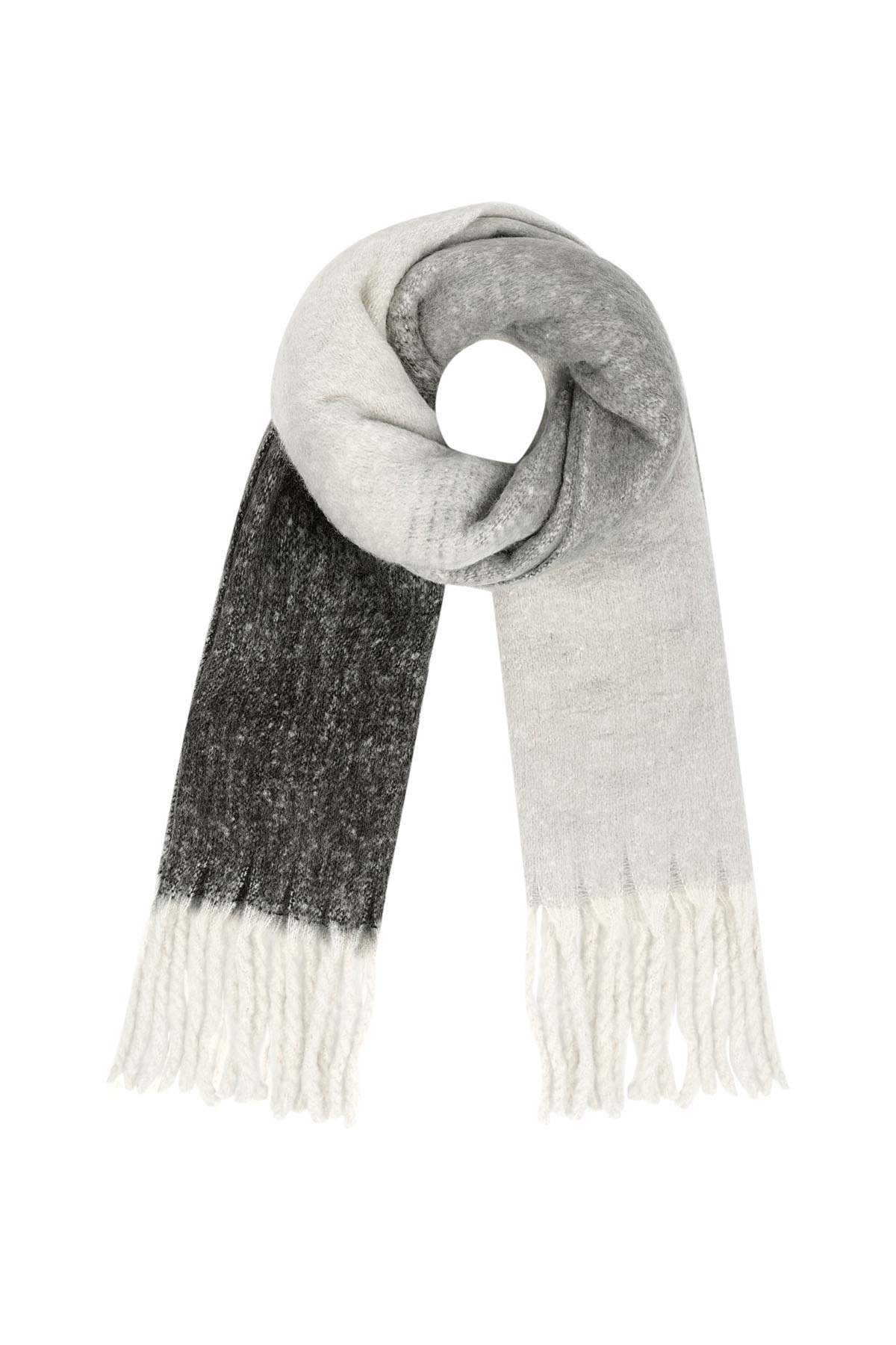 Colored basic scarf with strings - black and white 2