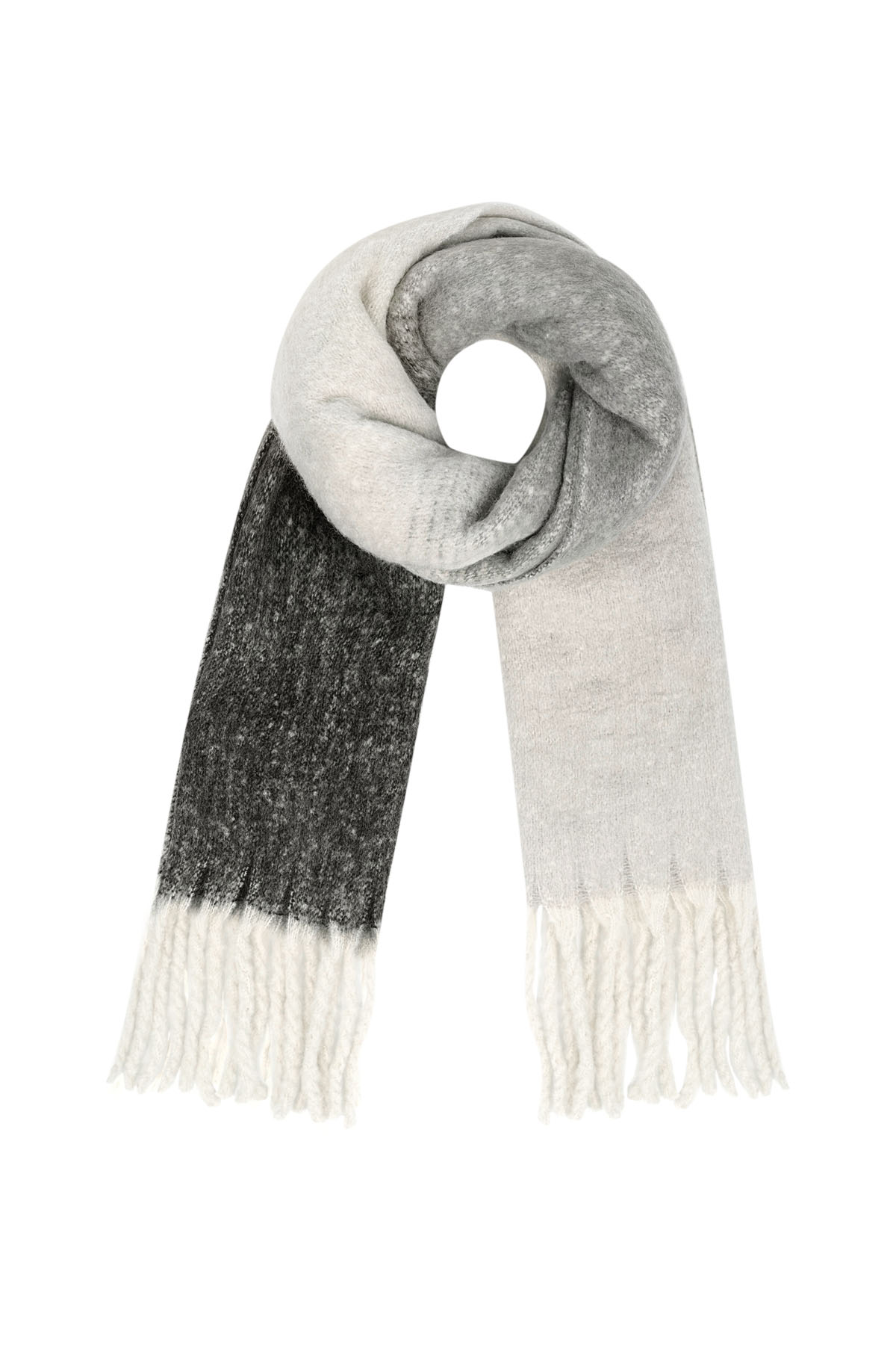Gekleurde basic sjaal met slierten - zwart wit 