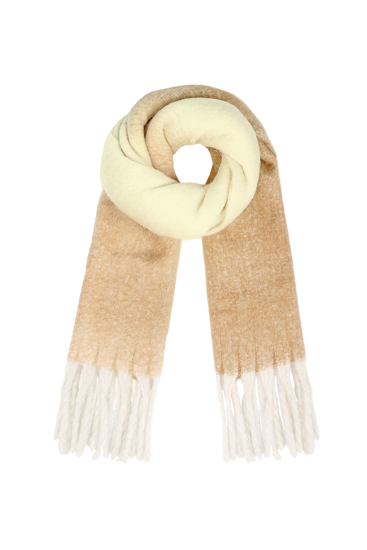 Gekleurde basic sjaal met slierten - beige 