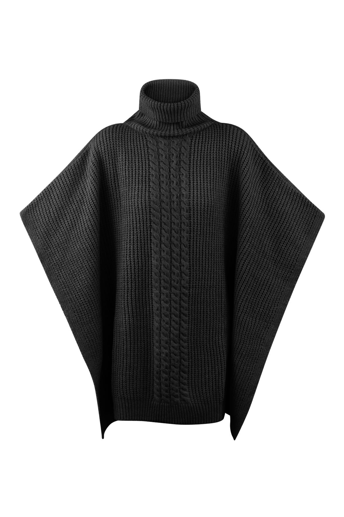 Plain knitted poncho - black 2