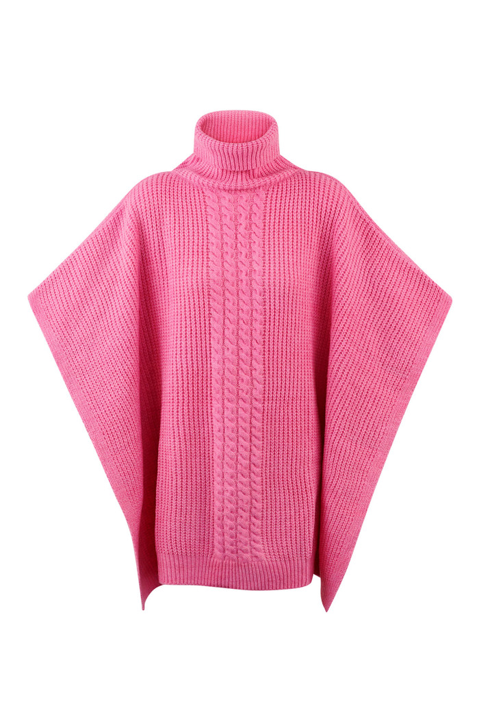 Poncho tricoté uni - fuchsia 