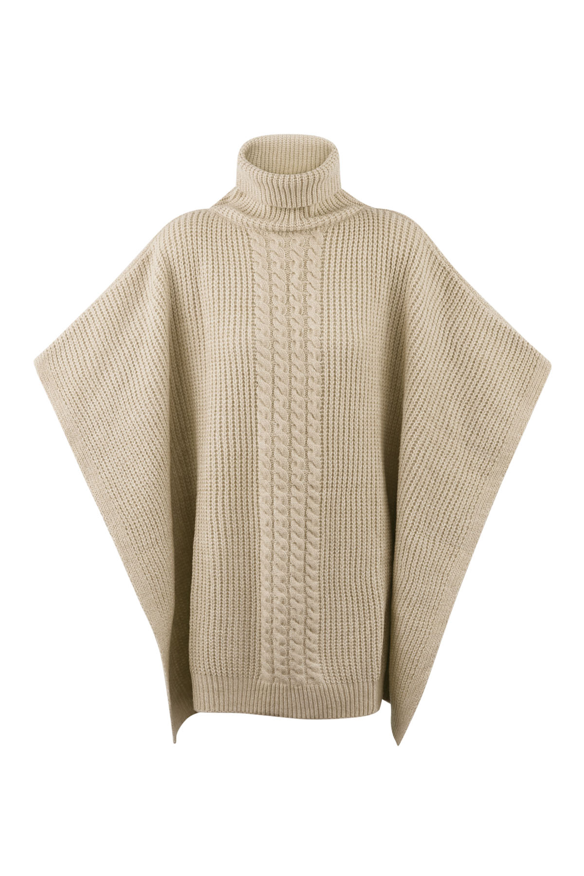 Poncho tricoté uni - beige 