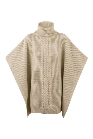 Plain knitted poncho - beige h5 