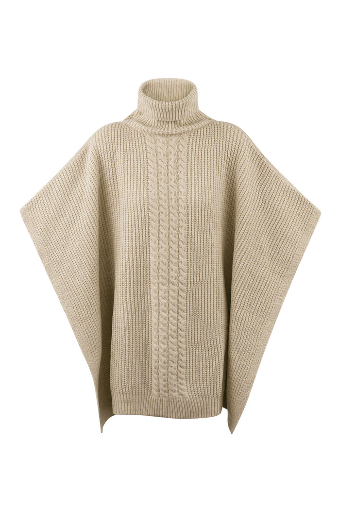 Plain knitted poncho - beige 