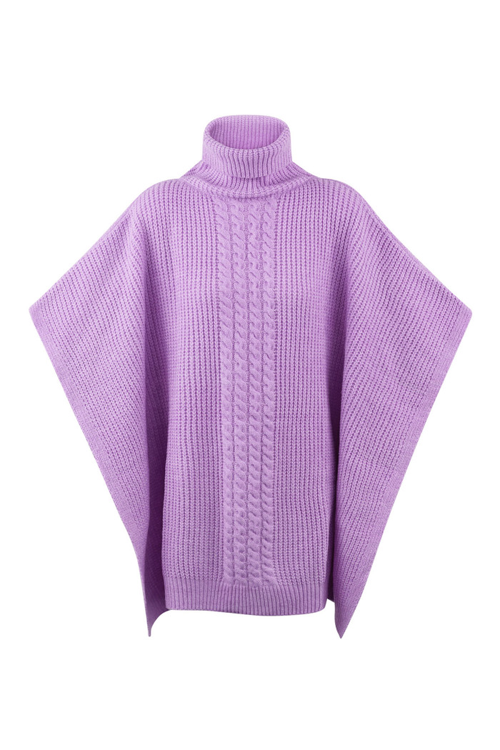 Plain knitted poncho - purple 