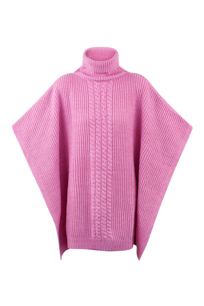 Plain knitted poncho - pink 