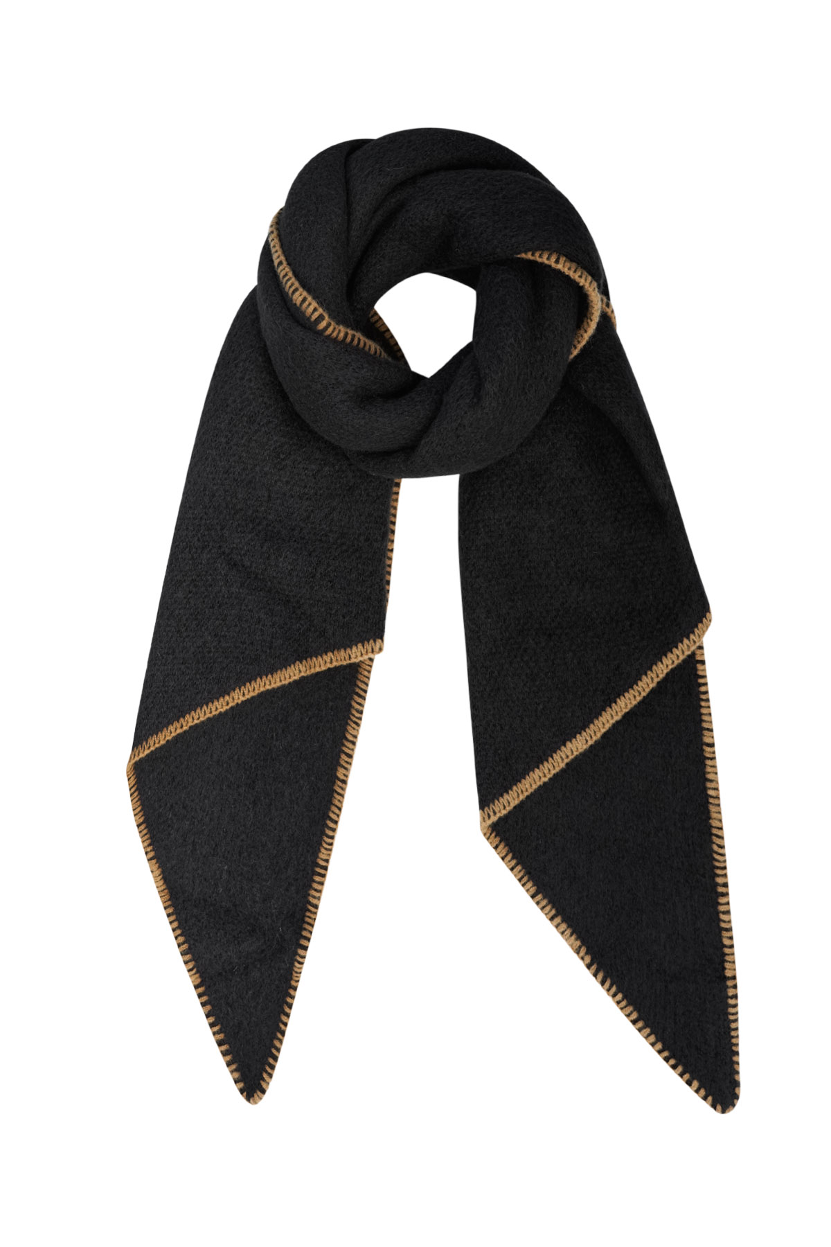 Winter scarf one-color with black stitching - black