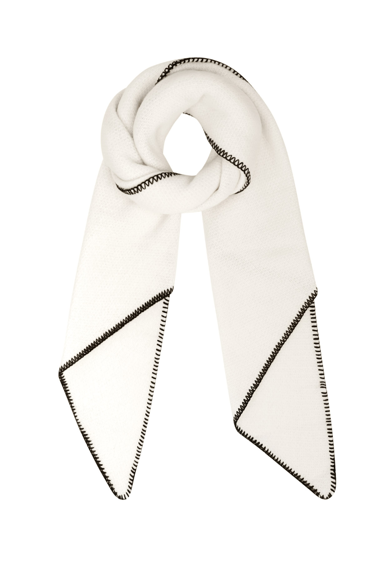 Winter scarf single-colored with black stitching - white