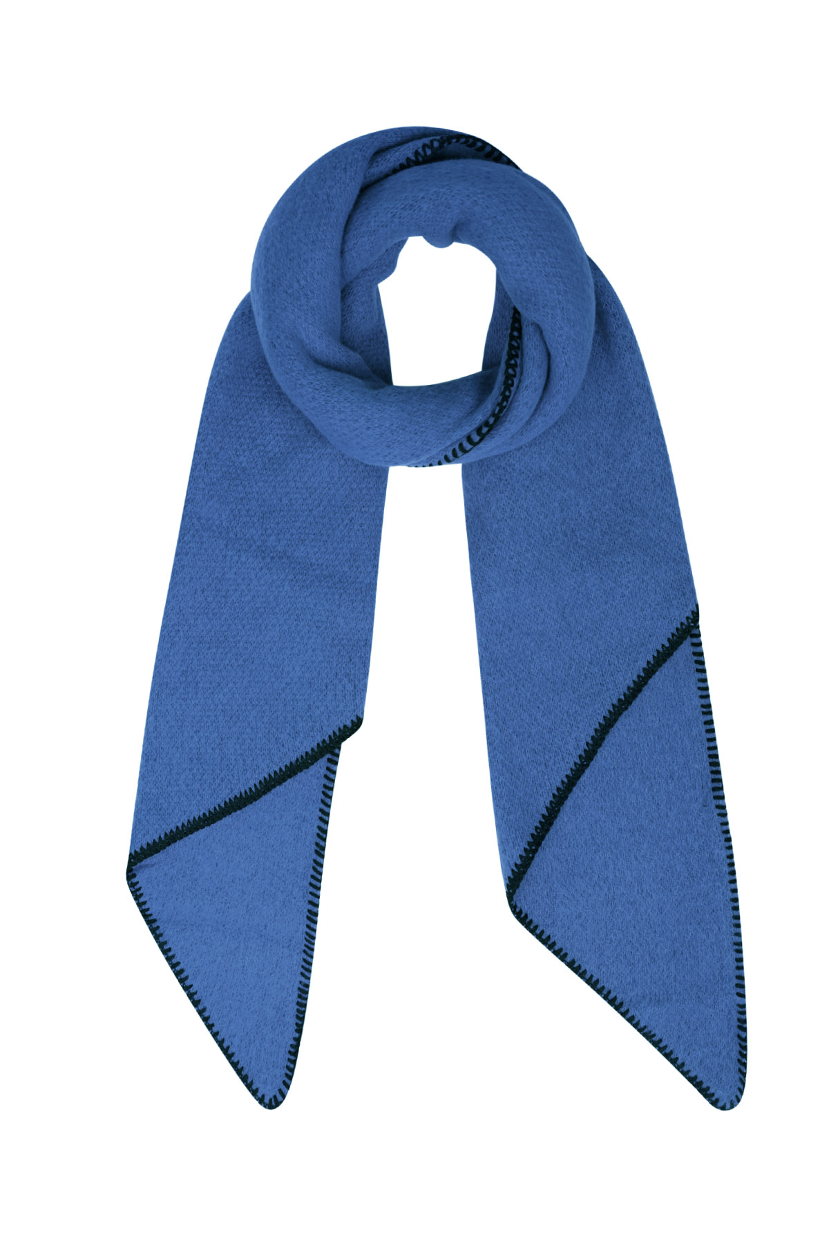 Winter scarf single-colored with black stitching - cobalt