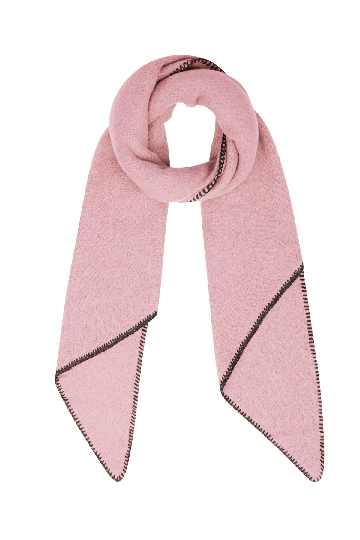 Winter scarf unicolor with black stitching - pink h5 