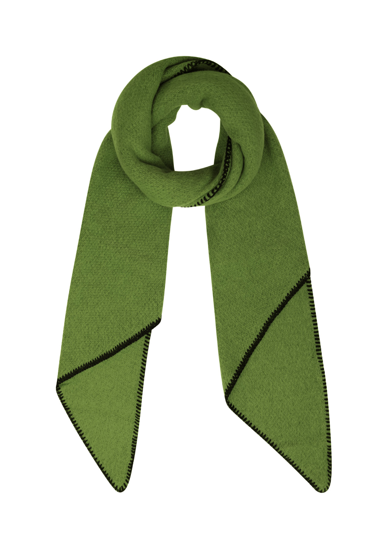 Winter scarf single-colored with black stitching - green h5 