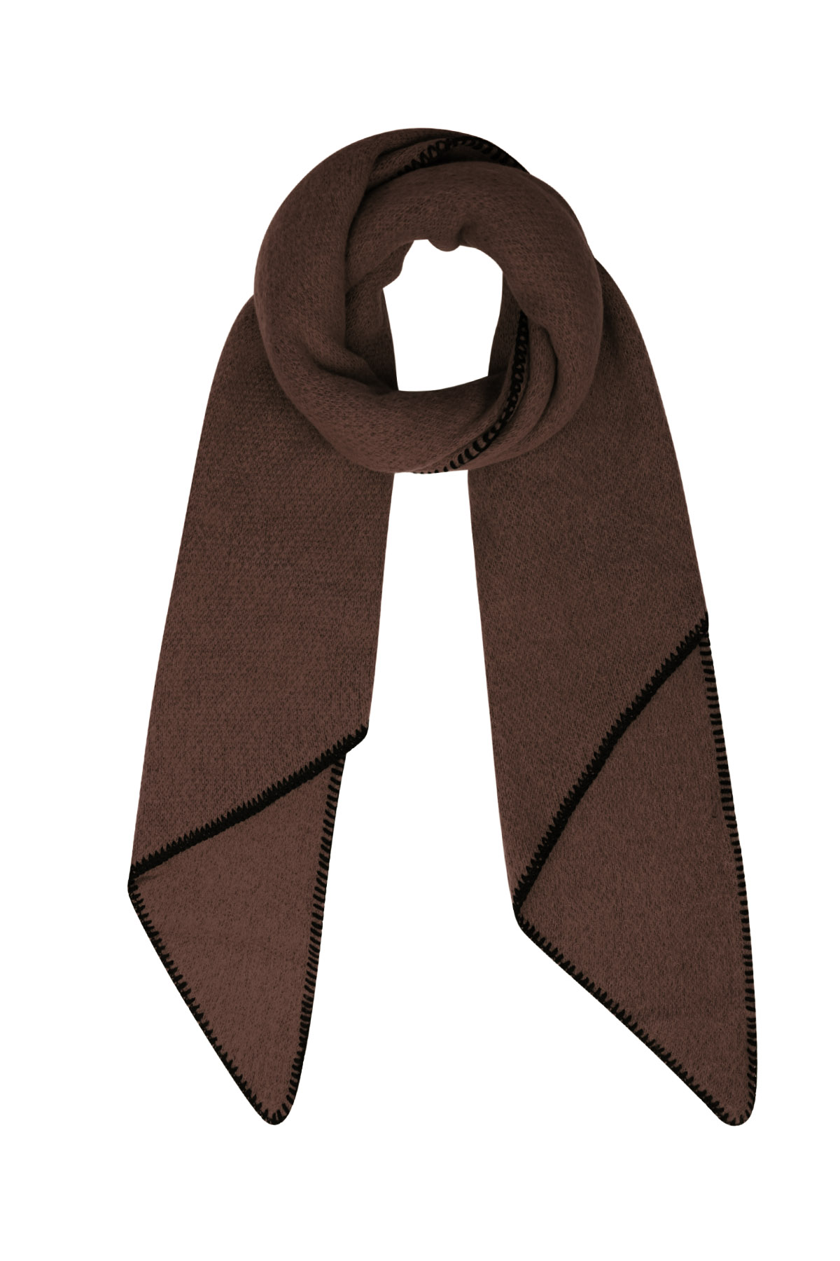 Bufanda de invierno monocolor con costuras negras - marrón