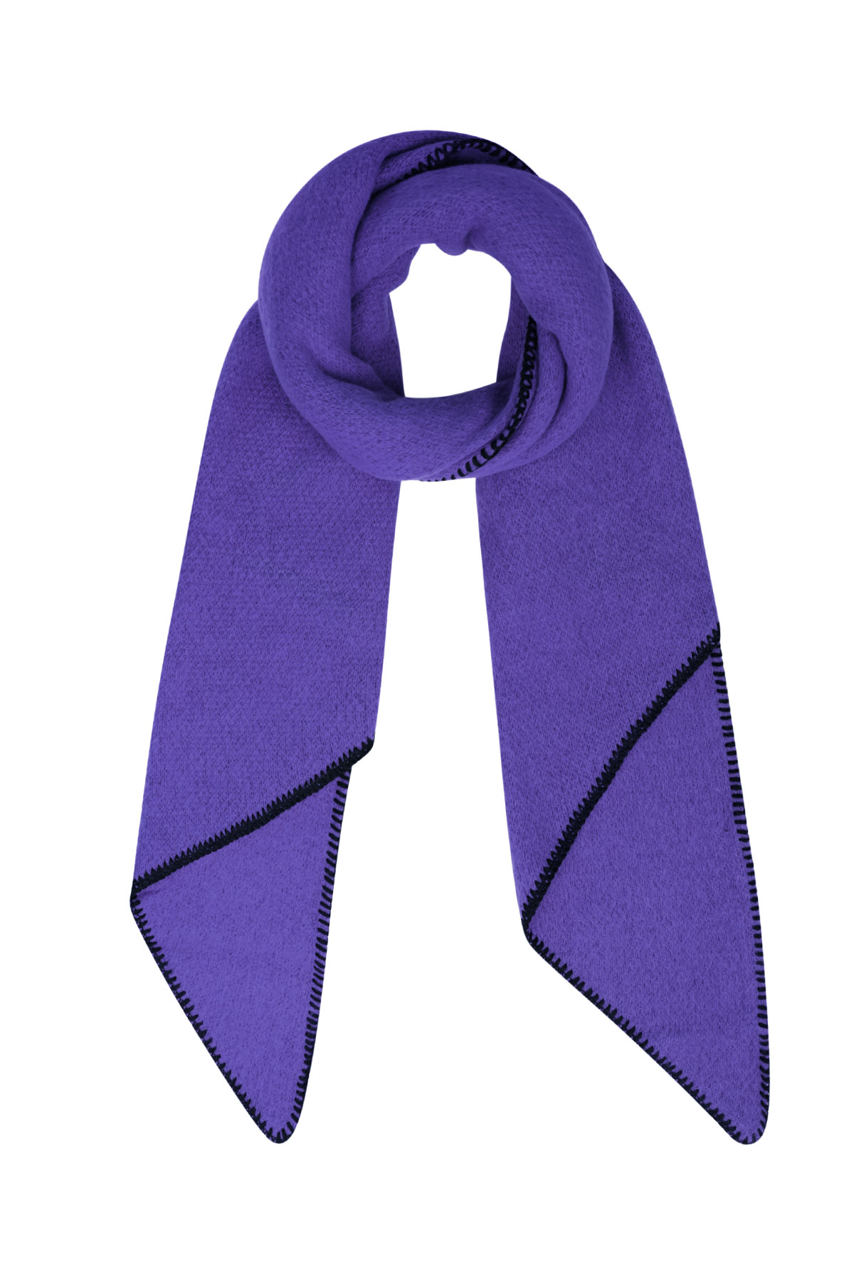 Single-colored winter scarf with black stitching - purple